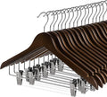 Wooden Clothes Hangers with Clips, 16Pack Wood Skirt Hangers with Clips, High-Grade Selected Walnut Wood Hangers with Sturdy Metal Clips for Pants, Suit, Heavy Winter Coat, Jacket, Formal Dress