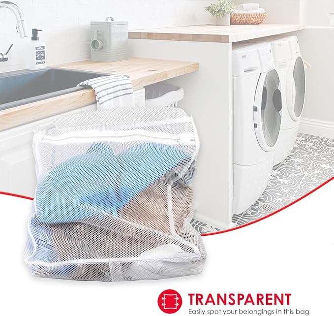 Laundry Bag For Washing Machine, (White), By Home Basics | Lingerie Mesh Laundry Bag With Zipper | Washer Bags For Laundry and Travel