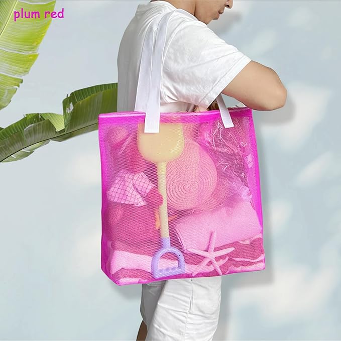 Reusable 4Pack Colorful Mesh Beach Tote Bags,Mesh Shopping Bag With Drawstring For Travel,Toys,Gift Or Laundry … …