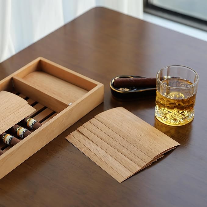 Woho 36 Count Spanish Cedar Sheets for Travel Humidor/Tupperdor/Cigar Tray/Case, Spanish Cedar Wood Veneer Chips for Cigar Dividing/Lighting, Cigar Accessories for Cigar Aging/Storage/Fresh(Pack of 1)