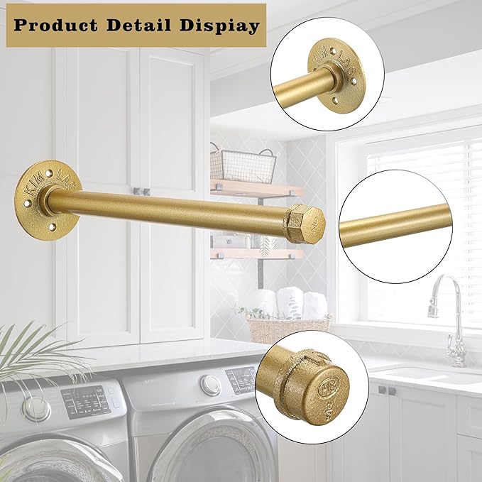 Sumnacon 2 Pcs 14 Inch Industrial Pipe Clothes Bar - Heavy Duty Rustic Metal Coat Hanger with Screws,Wall-Mounted Garment Holder Rack for Bedroom Bathroom Wardrobe Boutique Clothing Store,Gold