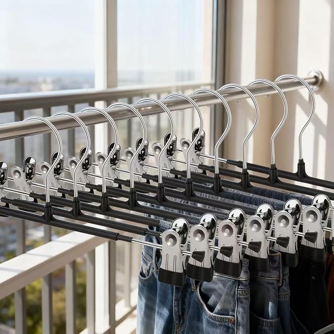 10-Pack Metal Pants Hangers with 2 Non-Slip Clips for Pants Socks and Dresses 31cm Long Dress Hangers