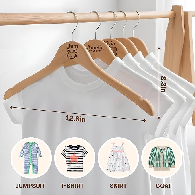 Personalized Baby Hangers with Name, Engraved Kids Hangers for Children & Toddler Shirt Coat Hangers with 360° Rotatable Hook, Closet Hangers for Children, Non Slip Hangers Personalized Gift - 2 Pack