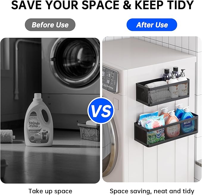 Magnetic Shelf for Washing Machine Laundry Room Magnetic Organizer Laundry Shelves Organizer Washing Machine Shelf Hanging Basket Storage Magnet Fridge Shelves (Black, L13.78in*W5.12in*H3.94in)