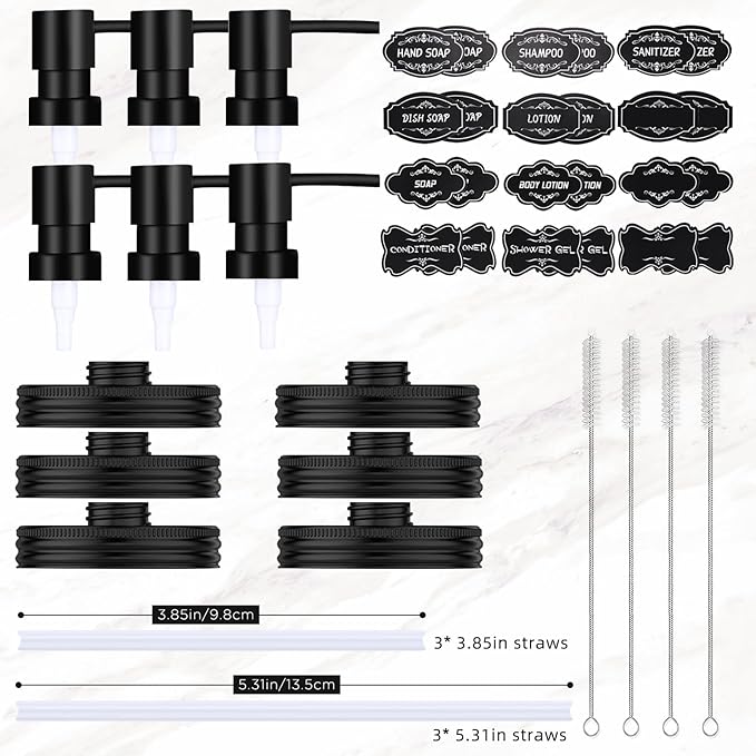 Mason Jar Soap Dispenser Set, Rustproof Plastic Lotion Pump and Lids Accessories for Regular Mouth Mason Jar and Farmhouse Kitchen Counter Decor- 6 Pack Black