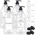 Nuenen Laundry Detergent Dispenser for Fabric Plastic Pump Laundry Soap Detergent Dispenser with Lids and 36 Labels for Farmhouse Decor, White 64oz Set of 4(Black)