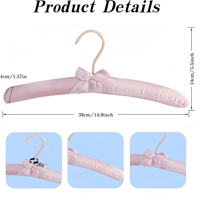 5 Pack Satin Padded Hangers for Women Clothing, Anti Slip Sponge Fabric Clothing Hangers Coat Racks for Sweater, Suit, Dress (5-Color)