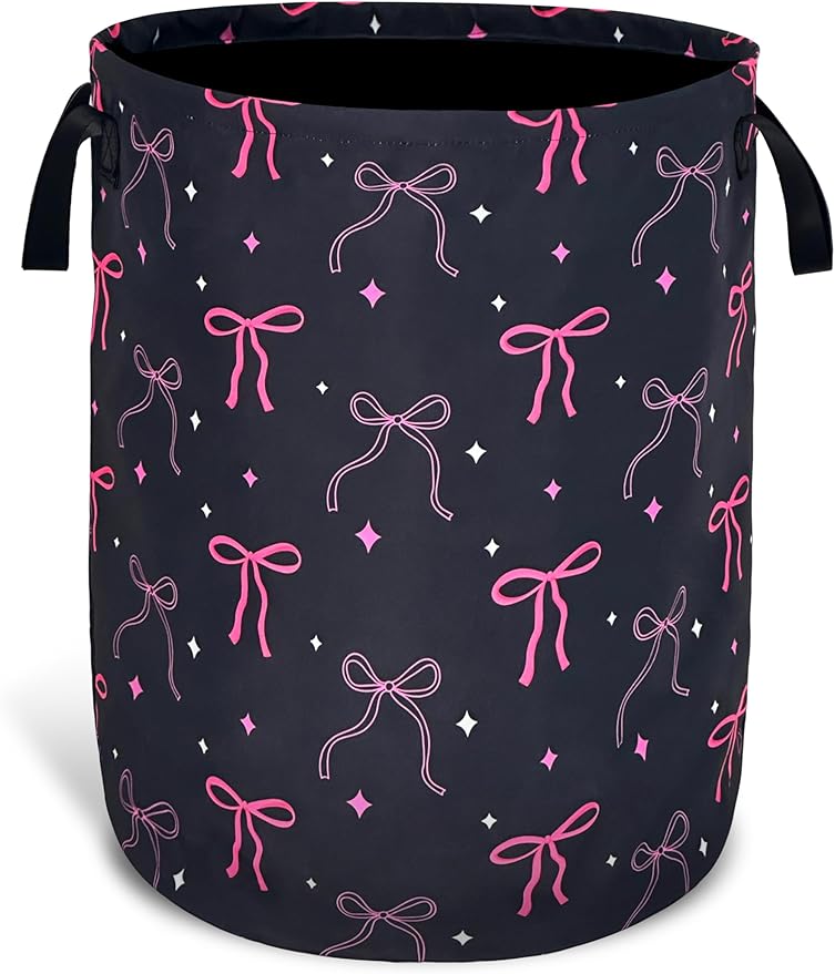 Beautiful Bow Laundry Basket Foldable Oxford Cloth With Handle Portable Colorful Storage Basket Organizer Suitable For Laundry Room/Living Room/Bedroom/Children'S Room (18.9 X 16.5 Inch)