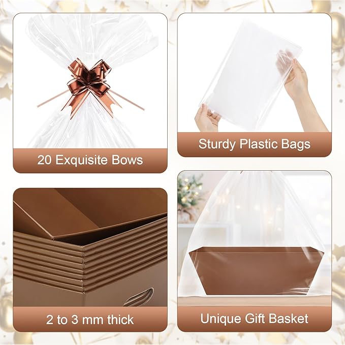 20PACK Baskets for Gifts Empty, 10x12”Thick Brown Gift Basket with Handles