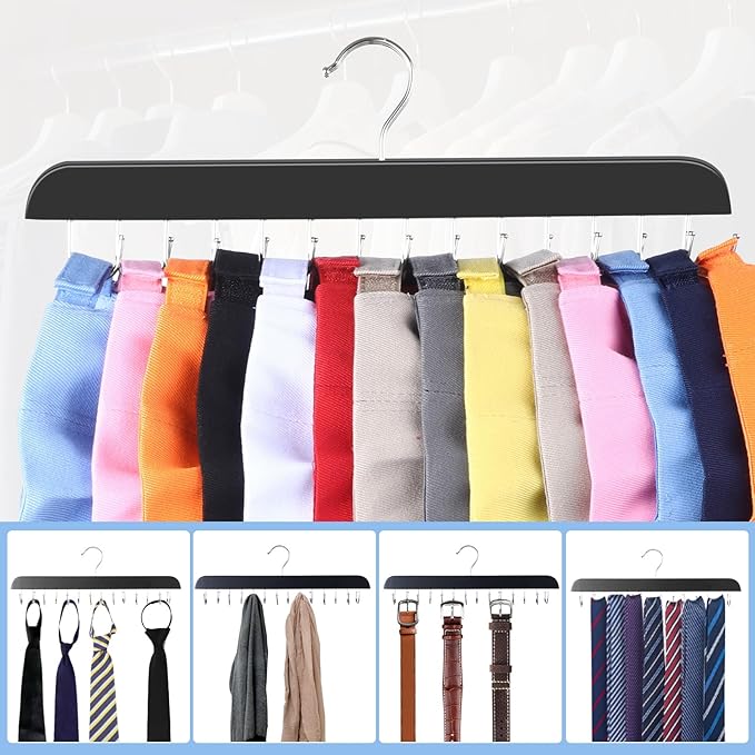 Hat Hangers for Closet, 2 Pack Hat Organizer for Baseball Caps with 14 Hooks Space Saving Hat Racks Ball Caps Hat Holder Organizer Tie Belt Hanger for Closet Storage Solution (Black)