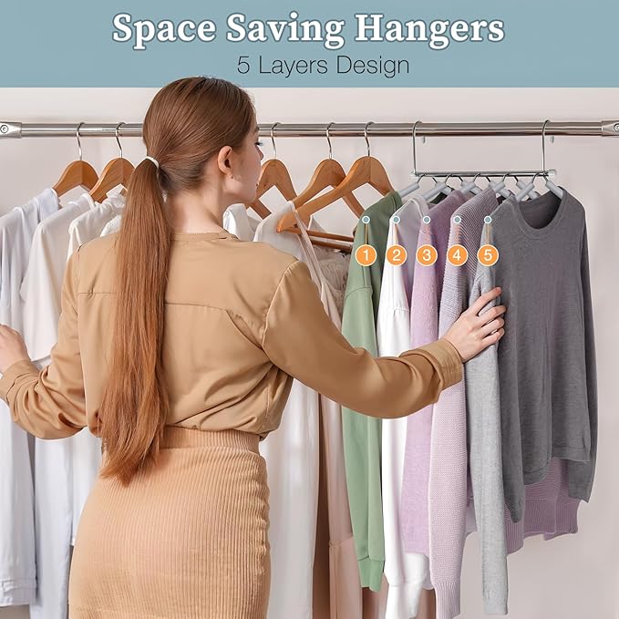 Clothes Hangers Space Saving Shirt Organizer, Non Slip Multi Shirt Hangers for Closet with Foam Padded Closet Organizers and Storage for Sweater Hoodie Blouse Coat Dress Short Grey 4 Pack