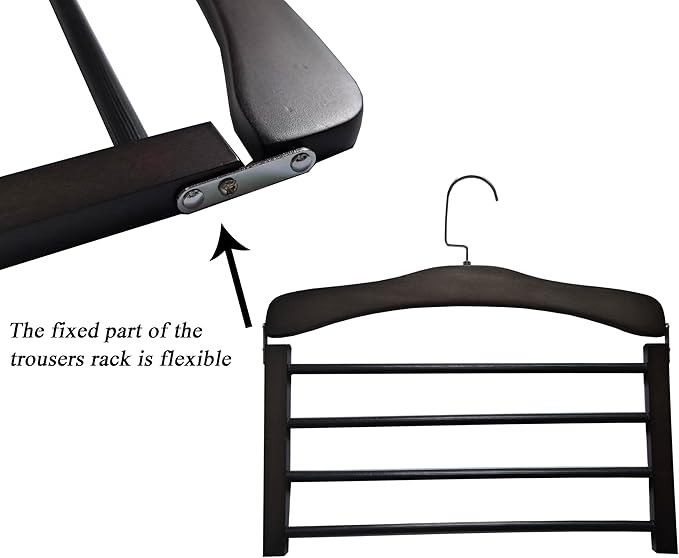 Wooden Pant Hanger Space Saving - 4 Tier Closet Storage Hanger Organizer for Jeans Legging Scarves Pants Towels, 1 Packs, Black