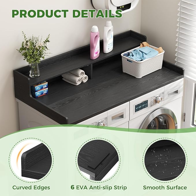 VOPEAK Washer and Dryer Countertop with Shelf, 2-Tier Washer Dryer Topper, 54" x 27.5" Spacious Laundry Countertop, Washing Machine Topper for Laundry Room Organization and Folding Clothes, Black