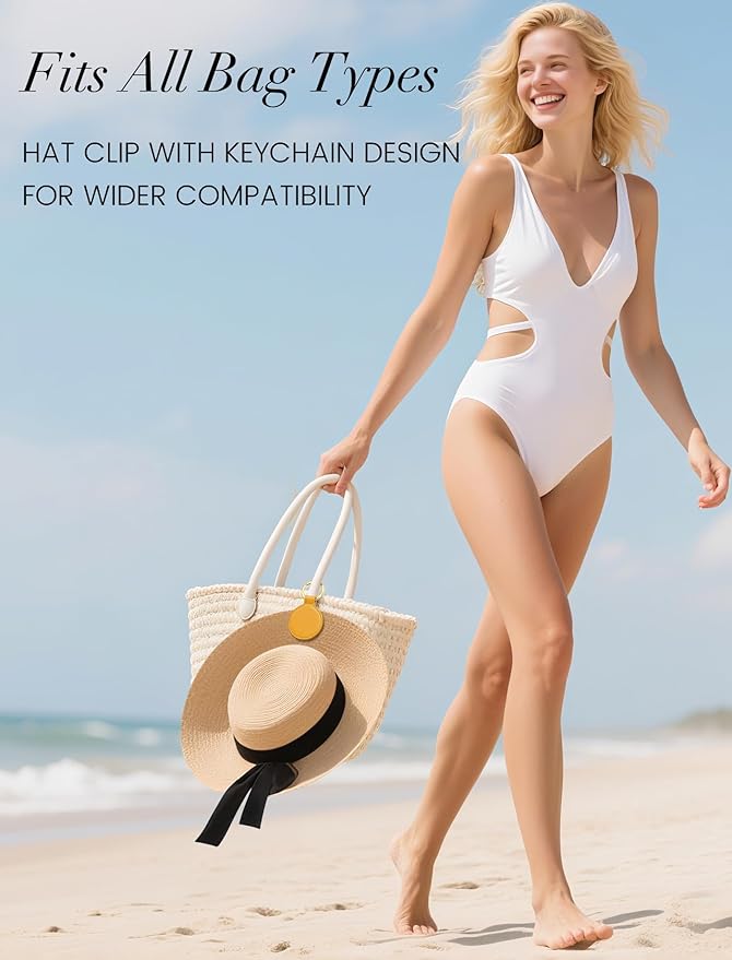 Niveaya Magnetic Hat Clip for Travel on Bag, Strong Magnet Keeps Hat Secure on Purse Luggage Backpack, Travel Essentials Accessory for Beach Cruise Outdoor, Stylish Leather Finish, Ginger
