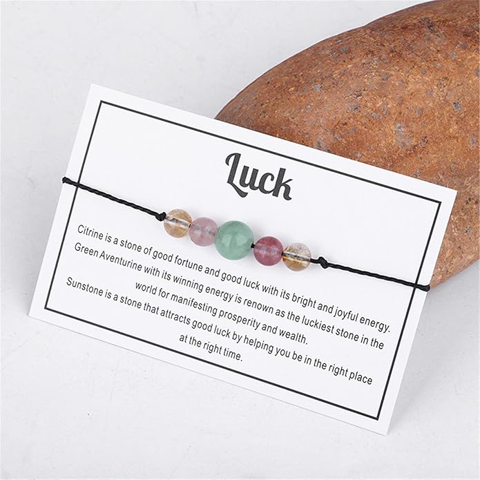 Caiyao Chakra Crystal Tiger Eye Bead Bracelet with Wish Card for Women Adjustable Spiritual Stone Braide String Bracelet Yoga Meditation Jewelry Gift