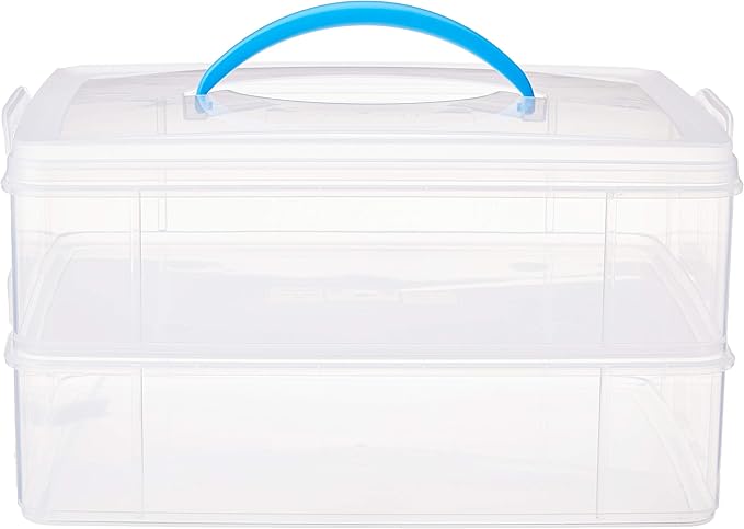 Snapware Snap 'N Stack Portable Storage Bin for Tools and Craft Storage, 14.1 x 10.5-Inch Clear BPA-Free Container, Tool Box with Stackable Trays, Microwave, Freezer and Dishwasher Safe
