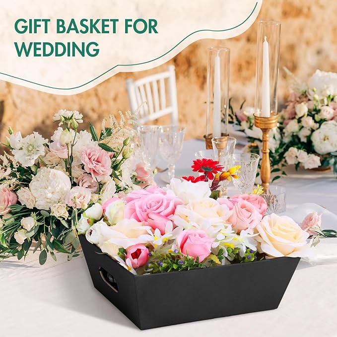 AFOROEOA 6PACK Black Baskets For Gifts Empty, 10x12”Thick Black Gift Basket with 6 Bows 6 Bags Empty Gift Baskets for Christmas Thanksgiving Wedding Birthday Party Wrapping Gift