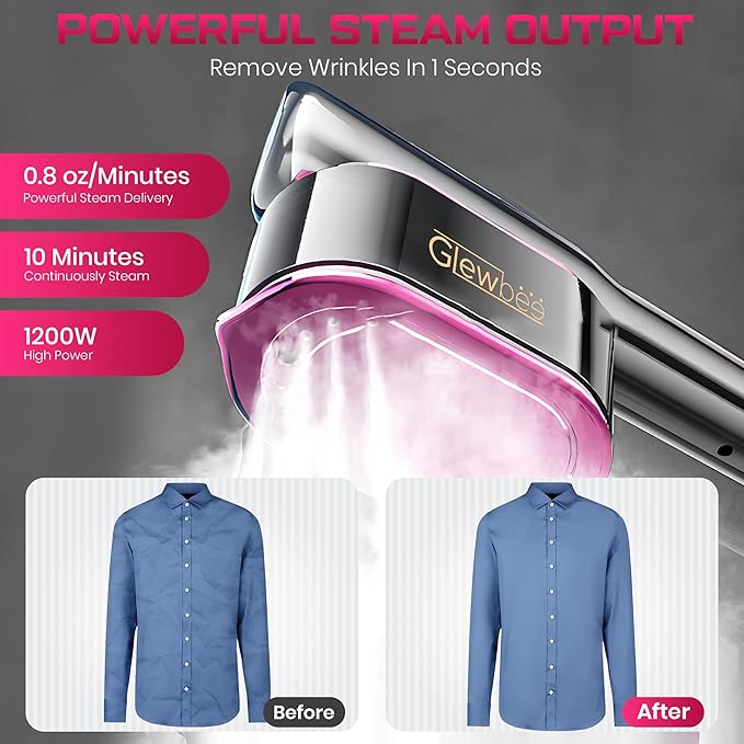 Travel Steamer for Clothes, 1200W Portable Steamer & Iron 2 in 1, Handheld Garment Steamer with 10s Fast Heatup, 5 Modes LED Touch Display, Large Ceramic Panel & 110ml Tank for Home and Travel
