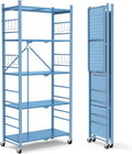 Himix Storage Shelves with 20 Hooks, 5-Tier Foldable Shelf for Storage, Folding Shelf Unit Pantry Shelves with Wheels, Standing Shelving Unit for Kitchen Garage Home Office Room Greenhouse, Blue