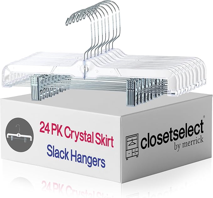 24 Pack Crystal Clear Skirt Slack Hanger, for Everyday Skirts, Pants, Shorts, More