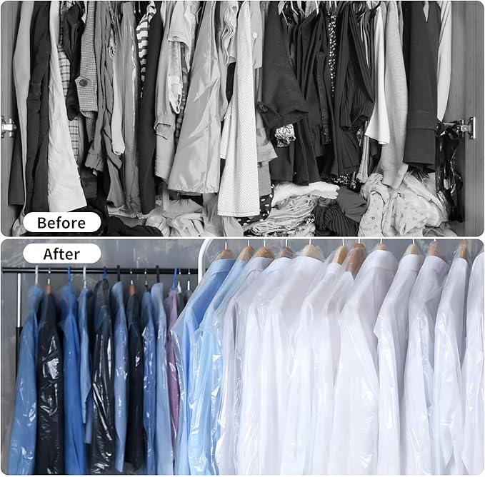 50 Pack Clear Garment Bags Dry Cleaning Bags for Hanging Clothes, 35.4 x 23.6 Inch Plastic Dry Cleaner Bags, Transparent Clothes Covers Dust-Proof Protector Garment Bag for Closet Storage and Laundry