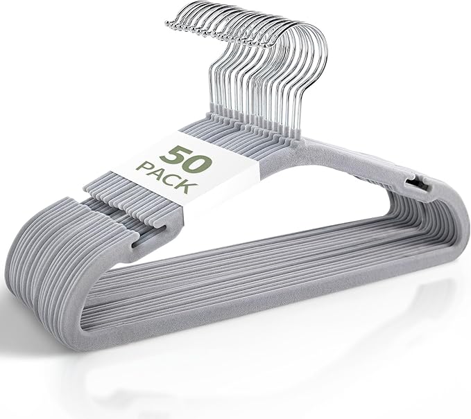50 Pack Premium Kids Velvet Hangers, Lightweight Non-Slip Clothes Hangers with 360° Swivel Hook, Ultra Slim, Space-Saving, Strong & Durable for Children Aged 0-6 Years