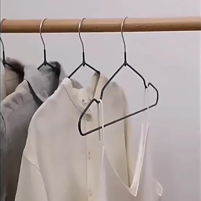 ‌Stainless Steel Heavy Duty Hangers - Non-Slip Rubber Coated, Space Saving Ultra Thin Design for Coats, Pants & Dresses (32 Pack, Black)