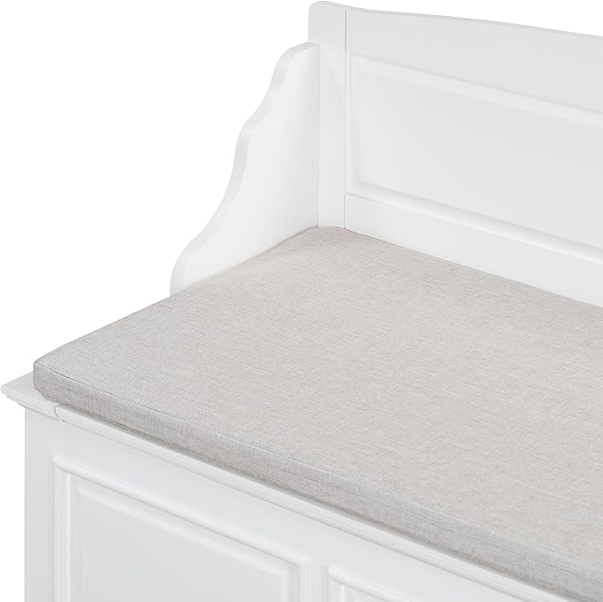 Retro Storage Bench Entryway Bench Shoe Cabinet with Safe Soft-Close Devices, Removable Seat Cushion, Backrest & Hidden Storage Space for Hallway Entryway Living Room Mudroom (White(New))