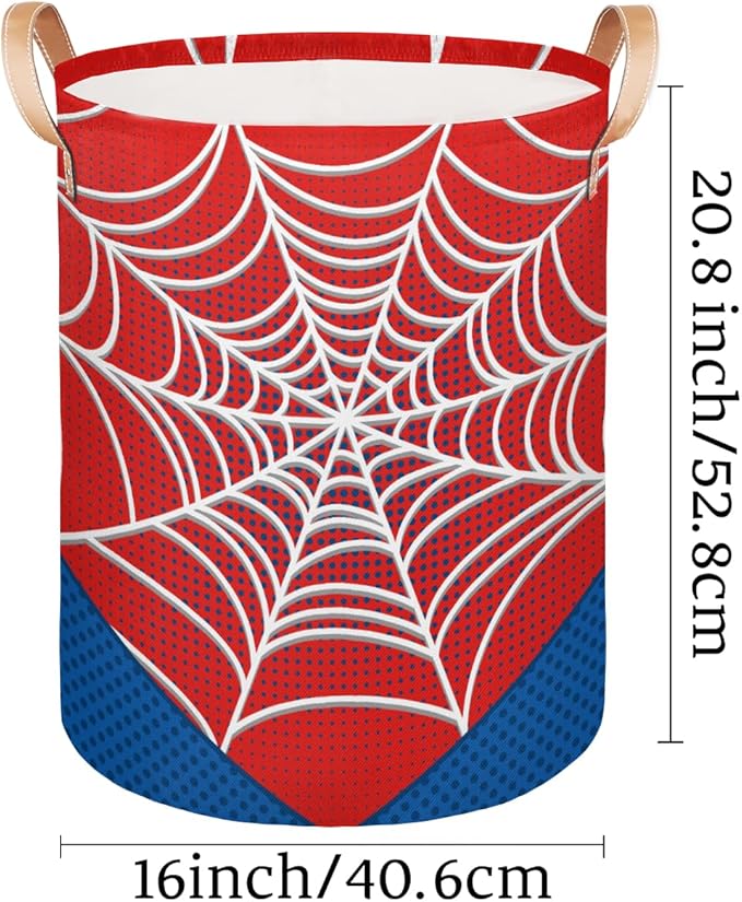 Large Laundry Basket Hamper - Red Spiderweb 62L Collapsible Storage Bin for Kids Toys, Dirty Clothes, Blankets, Tall Baby Nursery Hamper for Boys Bedroom Bathroom Decor, Gift Basket