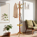 73 in Wood Coat Rack, Coat Rack Freestanding with Stable Round Base, Adjustable Height Tree Coat Racks Stand for Home Bedroom Office Hallway Entryway (Begonia Tray)