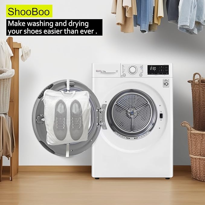 3D Sneaker Dryer Bag, 2-In-1 Shoe Wash and Dry Net Bag for Dryer Door with Non-Slip Elastic Straps, Large Mesh Laundry Bag for Shoes, White, 15.7 x 11.8 x 3.1 Inches