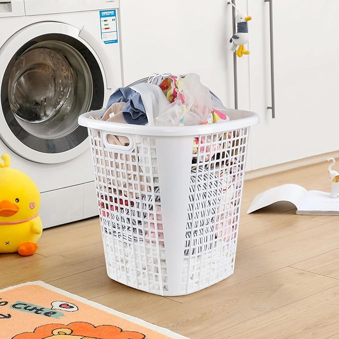 Plastic Large Laundry Hamper, Portable Laundry Basket for Home, Bathroom, College (6-Pack, White)