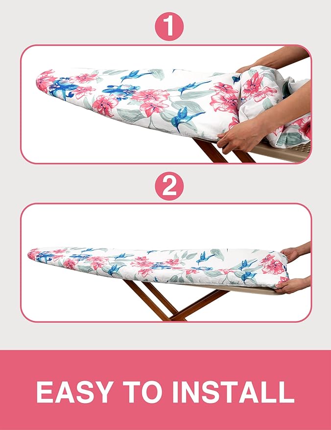 Ironing Board Cover and Pad 15"x54" Extra Thick Natural Cotton, Scorch and Stain Resistant Padding, Standard Size Iron Board Cover with Fasteners Heavy Duty Elastic Edge, Heatproof