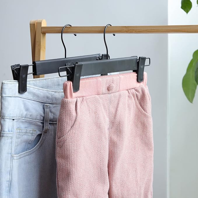 NORTHERN BROTHERS 30 Pack Plastic Pants Hangers with Clips, Adjustable Non-Slip Skirt Hangers for Women, Closet Hangers for Trousers & Shorts, Black