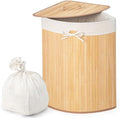 Giantex Corner Laundry Hamper with Lid, 58 L Bamboo Laundry Basket with Removable Liner & Handle, Triangle Clothes Hamper for Small Spaces, Bedroom, Bathroom, Laundry & Living Room (Natural)