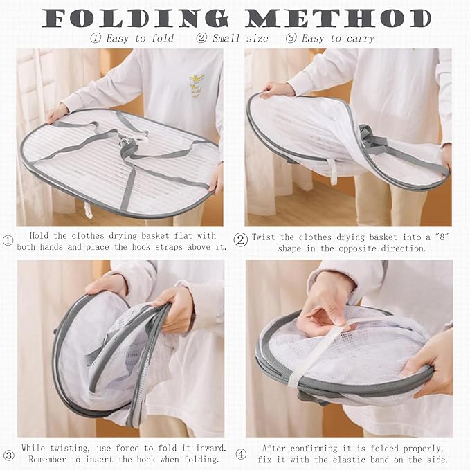 Foldable Drying Rack Basket Dryer Net Hanging Mesh Net with Zippers for Fruits,Seeds,Vegetables,Fish or Clothes,Doll (2 Layer)