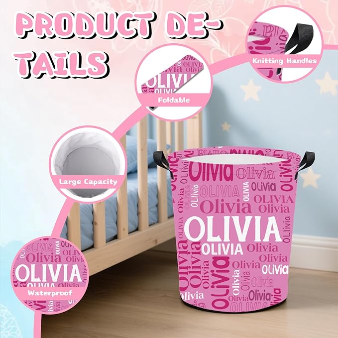 Personalized Laundry Hamper Custom Kids Dirty Clothes Hamper with Name Storage Basket for Bathroom Bedrooms Nursery for Baby Girls Boys Adults (Style-Name)
