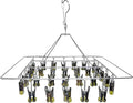 Quick Release Stainless Steel Laundry Drying Rack with Clips, Swivel Hook Wind-Proof Clothes Hanger Rack for Sock, Bras, Underwear, Laundry (Rectangle 30 Clips)