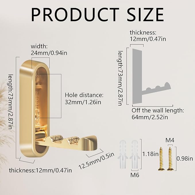 2PCS Foldable Gold Wall Hooks, Heavy Duty Zinc Alloy Folding Wall Hooks,Folding Coat Hooks, Flip Down Hook for Hanging Coats, Bags, Hats, Cooking Utensil, Bathrobes, Keys (Gold)