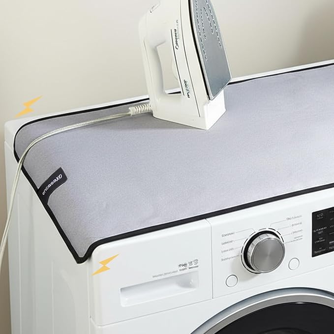 Portable Magnetic Ironing Mat by Encasa XO (18"x31") Silver Reflective Quilted Heat Resistant Pad, Foldable Iron Board Alternative Cover for Washer, Dryer, or Tabletop.