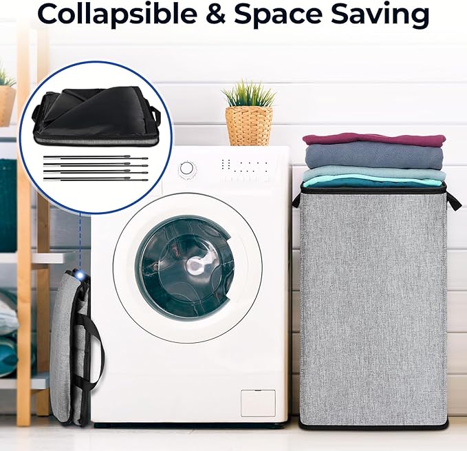 SNIGJAT 2 Pack Large Laundry Hamper, Tall Collapsible Laundry Basket with Sturdy Handles, Clothes Basket for Towels, Toys, Space-Saving Storage Dirty Clothes Hamper for Bedroom, Laundryroom, Dorm, RV