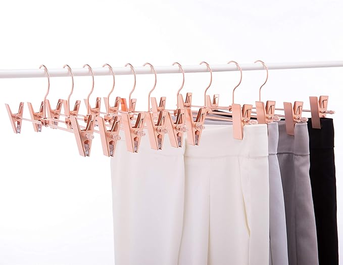 13 Inch Heavy Duty Rose Gold Copper Metal Slack Hanger, Pants & Skirt Hanger with Adjustable Clips - Pack of 10pcs (Rose Gold, 10)
