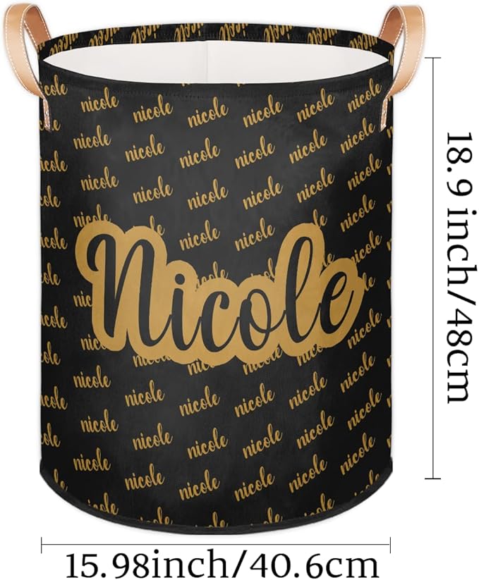 Custom Name Laundry-Hamper, Personalized Kids-Clothes-Hamper Foldable with Name, Customized Storage Basket with Handles Waterproof Gift for Boys Girls Baby Women,Black Yellow