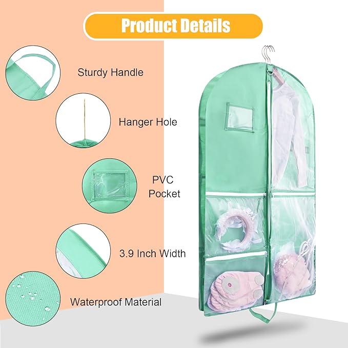1 Pack Garment Bag for Dance Costumes,40 Inch Dance Garment Bags for Dancers Kids Dance Recital Bags Competition Cheer Uniform Garment Bag for Travel Storage,Dance Recital Gifts for Girls