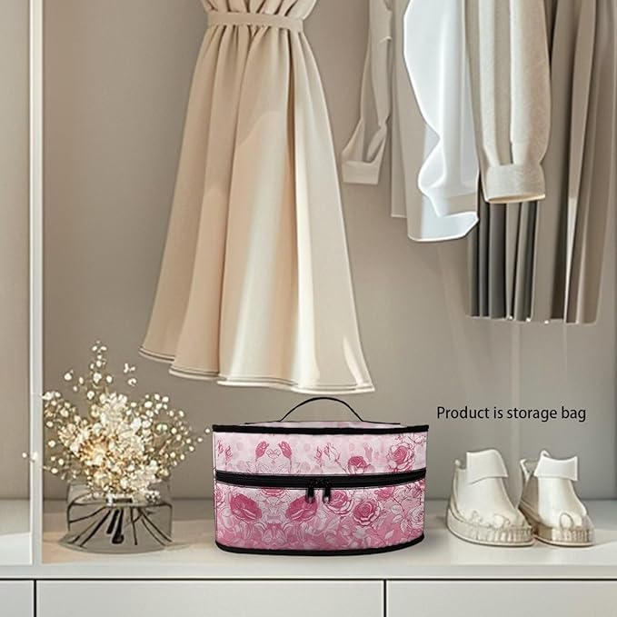 Pink Rose Iron Carrying Bag Portable Travel Irons Holder Easy to Carry Hard Storage Carrying Case with Handle,Case Only