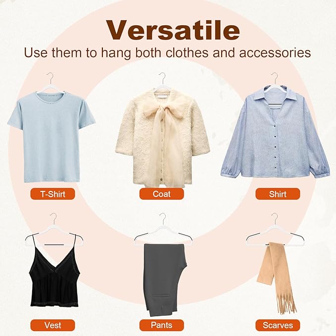 HOUSE DAY Heavy Duty Plastic Hangers 30 Pack, Non Slip Clothes Hangers with Rubber Pads and 360° Hook - Thin 0.2 Inch, Space Saving Coat Hanger White, Closet Organizer for Shirt, Pants, Suit, Skirt