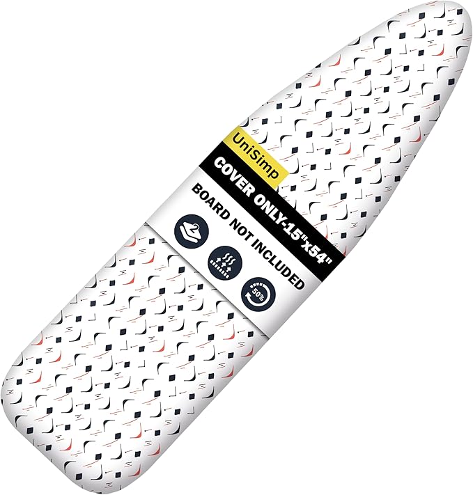 Ironing Board Cover and Pad 15"x54" Extra Thick Natural Cotton, Scorch and Stain Resistant Padding, Standard Size Iron Board Cover with Fasteners Heavy Duty Elastic Edge, Heatproof Boomerang