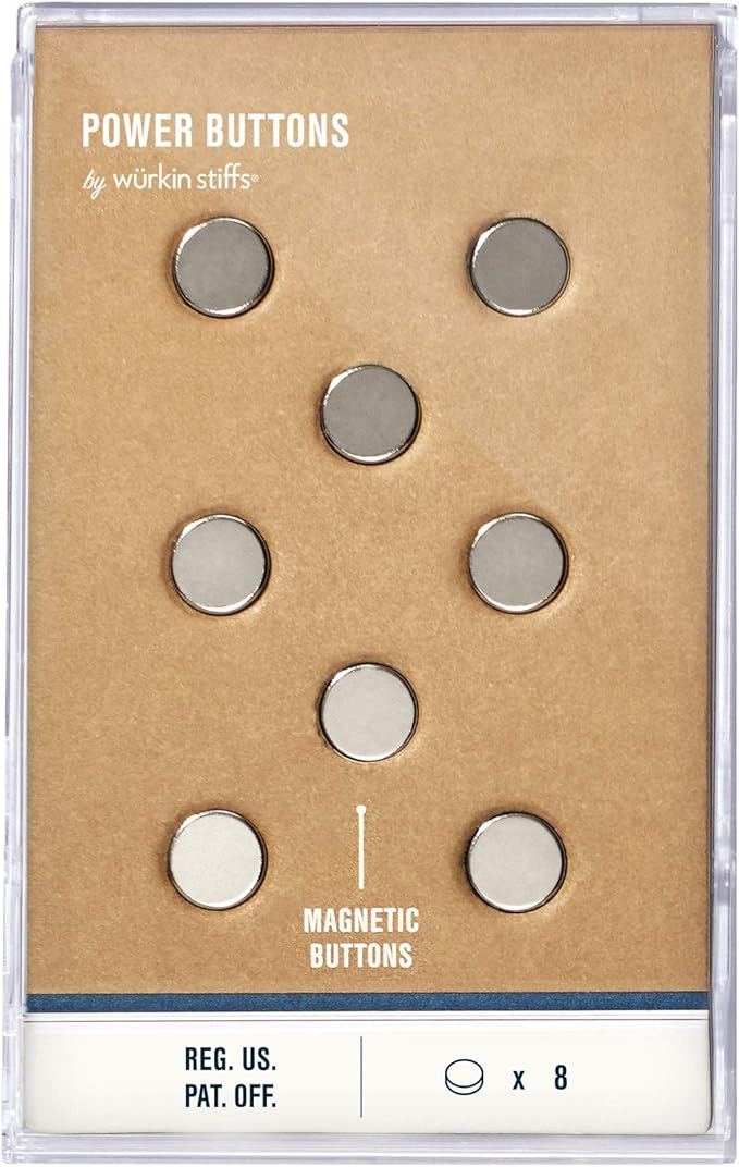 Würkin Stiffs Magnetic Power Buttons Pack of 8 | Magnets for Collar Stays in Storage Case | As Seen on Shark Tank