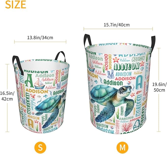 Personalized Turtle Laundry Basket For Baby Kids Boys Girls Adult Custom Hamper Basket With Name For Bathroom Bedrooms Collapsible Baby Laundry Basket, Dirty Clothes Hamper With Handles