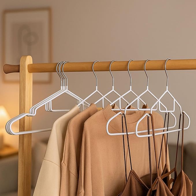 Clothes Hangers 20Pack,White Metal Hangers with Tie Bar,Non-Slip Heavy Duty Hanger with Shoulder Notches for Dress and Camisole,Space-Saving Shirt Hanger（White）